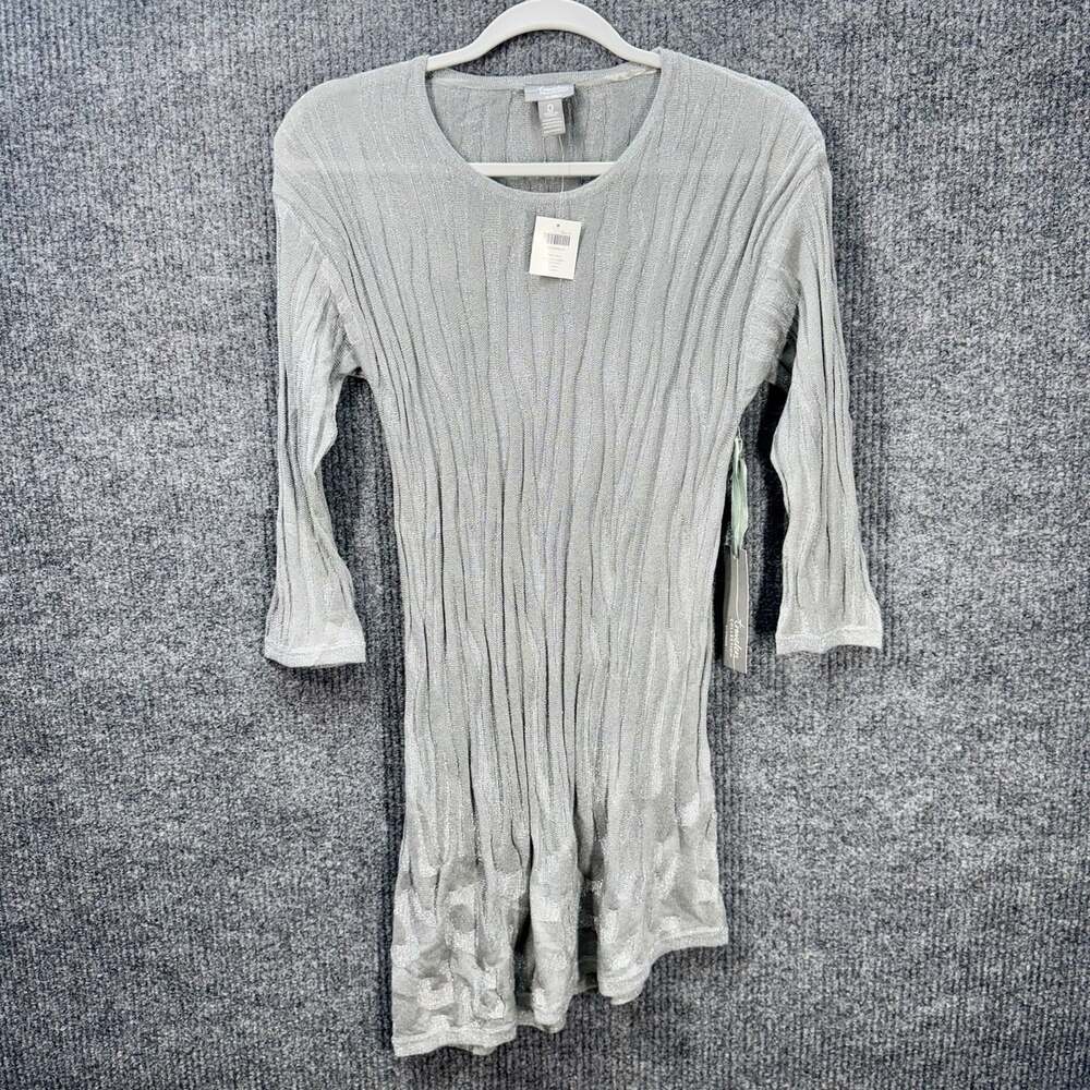 Chicos Travelers Tunic Sweater Womens 0/Small Knit Silver Asymmetrical 3/4 Slv
